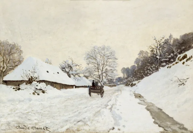 La carreta. Camino bajo la nieve en Honfleur