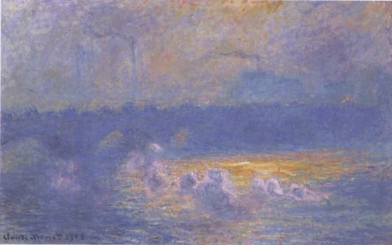 Le pont de Waterloo, effet de soleil avec fumées