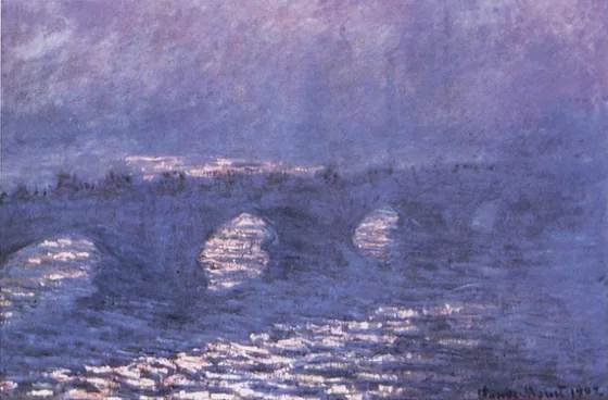 Le pont de Waterloo, effet de soleil dans la brume