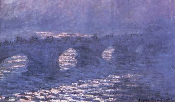 Le pont de Waterloo, effet de soleil dans la brume