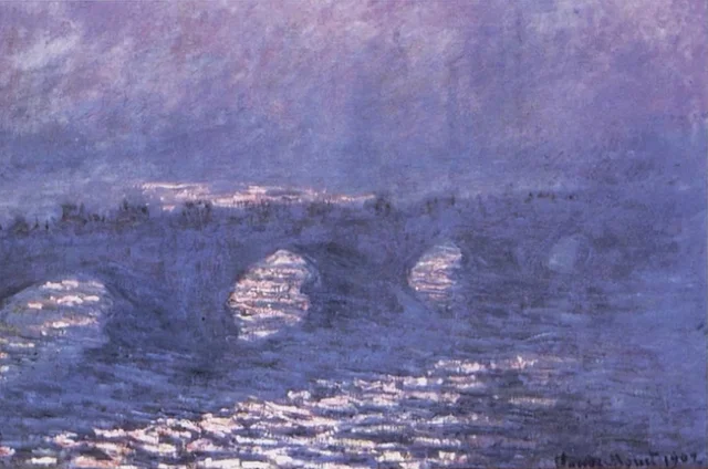 El puente de Waterloo, efecto de sol en la bruma