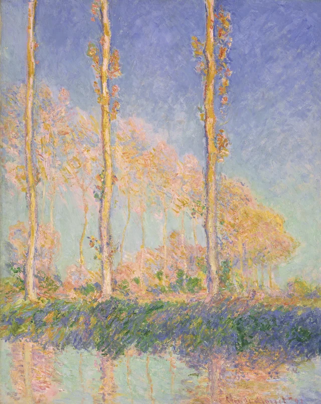 Los álamos, tres árboles rosados, otoño