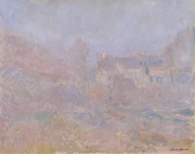 Maisons à Falaise, brouillard, Claude Monet