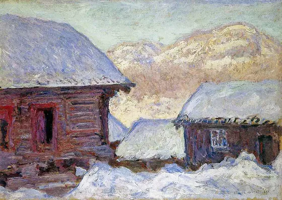 Maisons dans la neige et mont Kolsaas