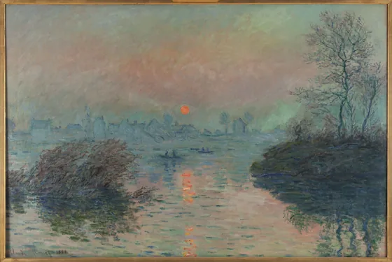 Soleil couchant sur la seine à Lavacourt, effet d'hiver