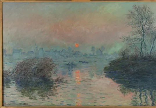 Soleil couchant sur la seine à Lavacourt, effet d'hiver