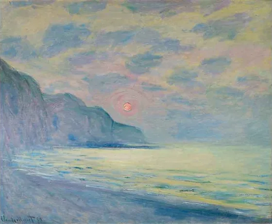 Soleil couchant, temps brumeux, Pourville