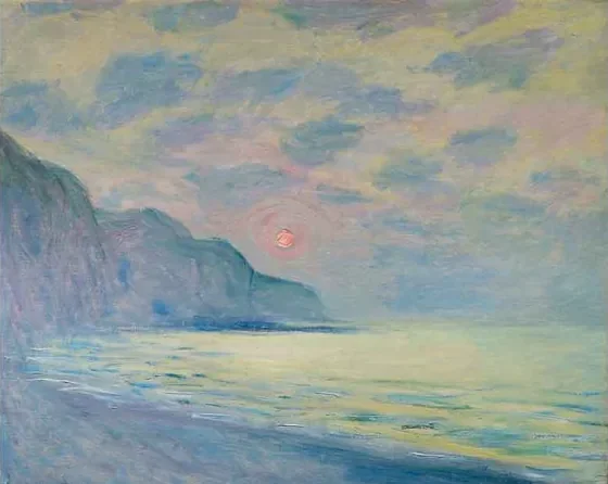 Soleil couchant, temps brumeux, Pourville