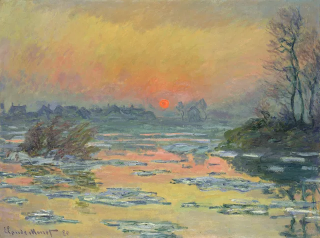 Puesta de sol sobre el Sena en invierno