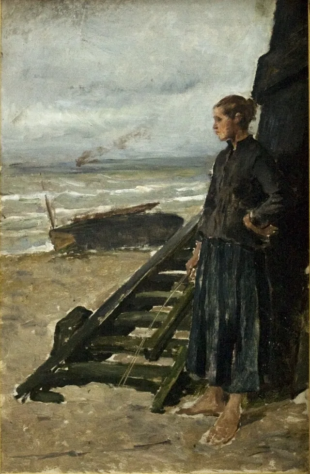 Filha de pescador encostada no estacado, Constantin Meunier