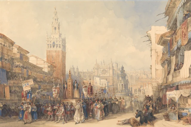 La Plaza Real y una procesión, David Roberts
