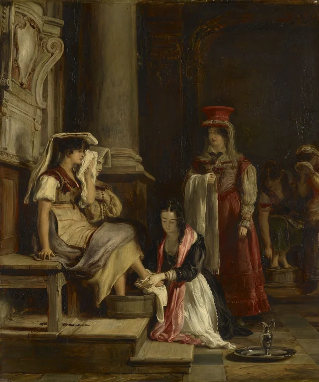 Une princesse romaine lavant les pieds de pèlerins