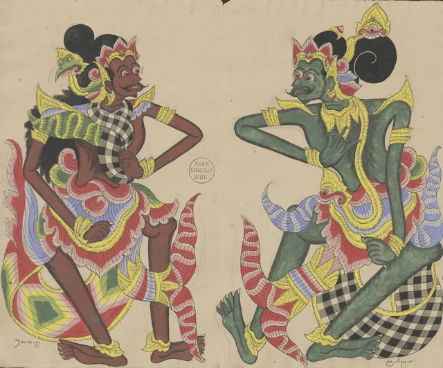 Rencontre entre Pratipéya et Dusasana, Dessins balinais de la collection Van der Tuuk