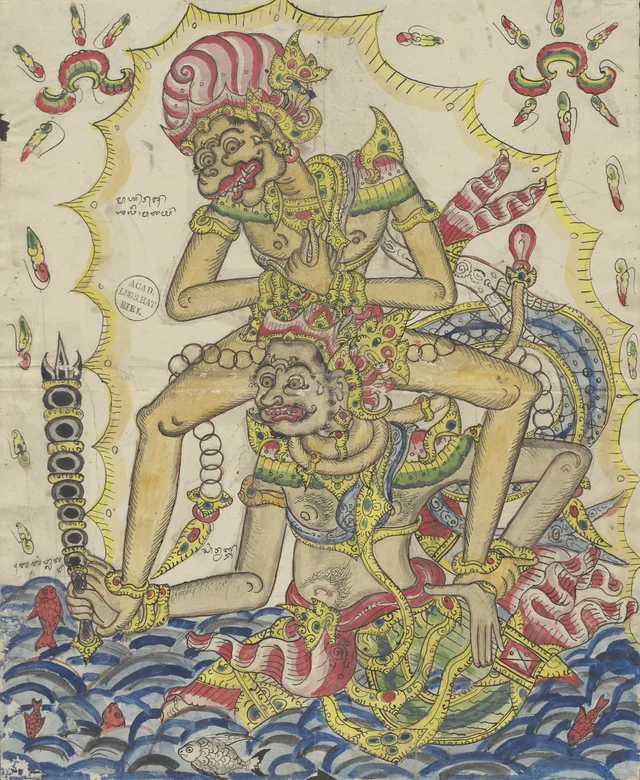 Bali, in meditation, fights Rawana in the ocean, Dessins balinais de la collection Van der Tuuk