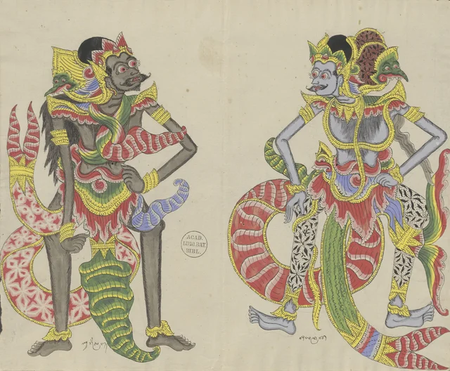 Burisrawa et Jayadrata se font face, Dessins balinais de la collection Van der Tuuk