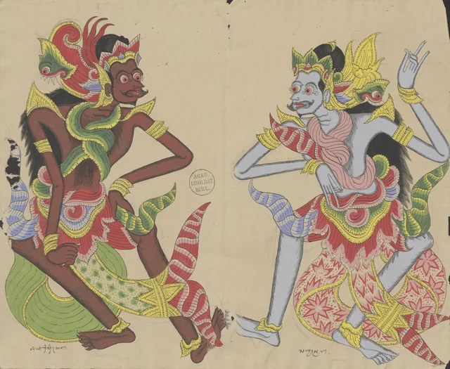 Rencontre entre Jayaséna et Satyasrawa, Dessins balinais de la collection Van der Tuuk
