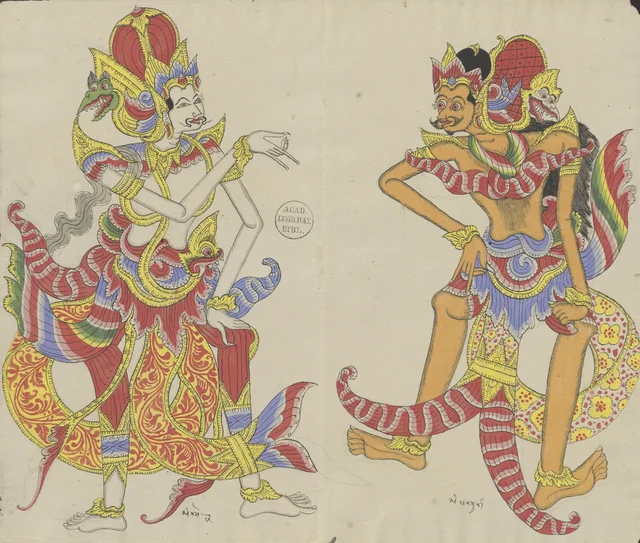 Karna parle à Sakuni, Dessins balinais de la collection Van der Tuuk