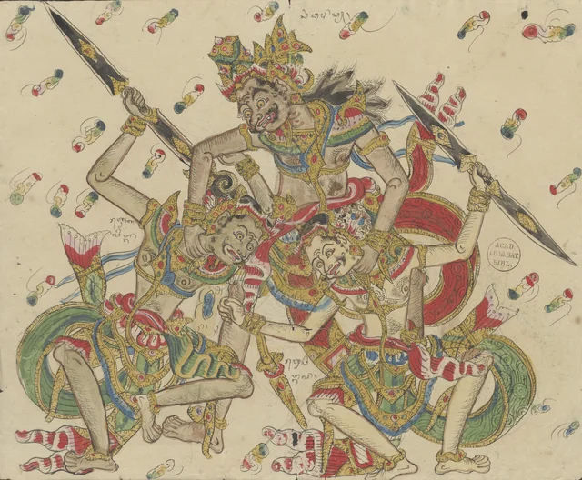 Rawana fights the kings of Kalingga and Singgala, Dessins balinais de la collection Van der Tuuk