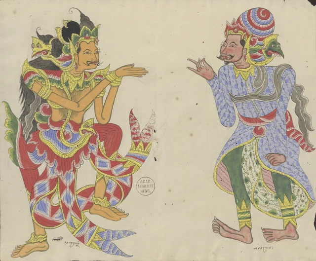 Satyaki pays homage to Baladéwa, Dessins balinais de la collection Van der Tuuk