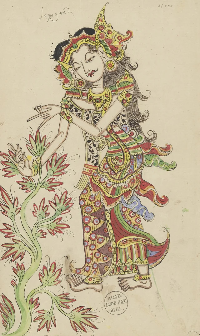 La ninfa Supraba junto a una planta en flor