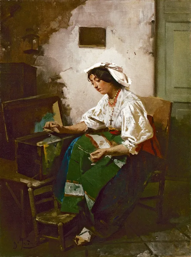 Jeune femme qui coud