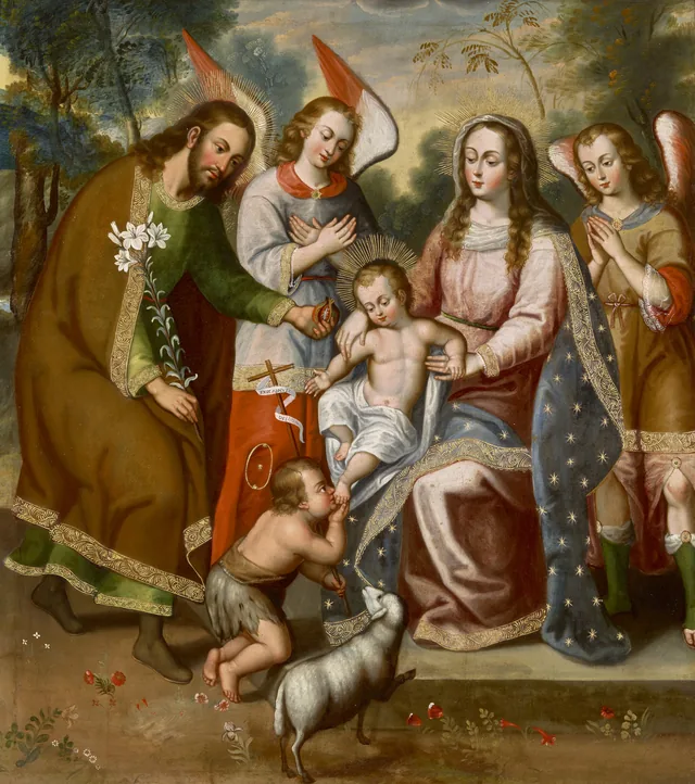 La Sainte Famille avec des anges et saint Jean, École de Cuzco