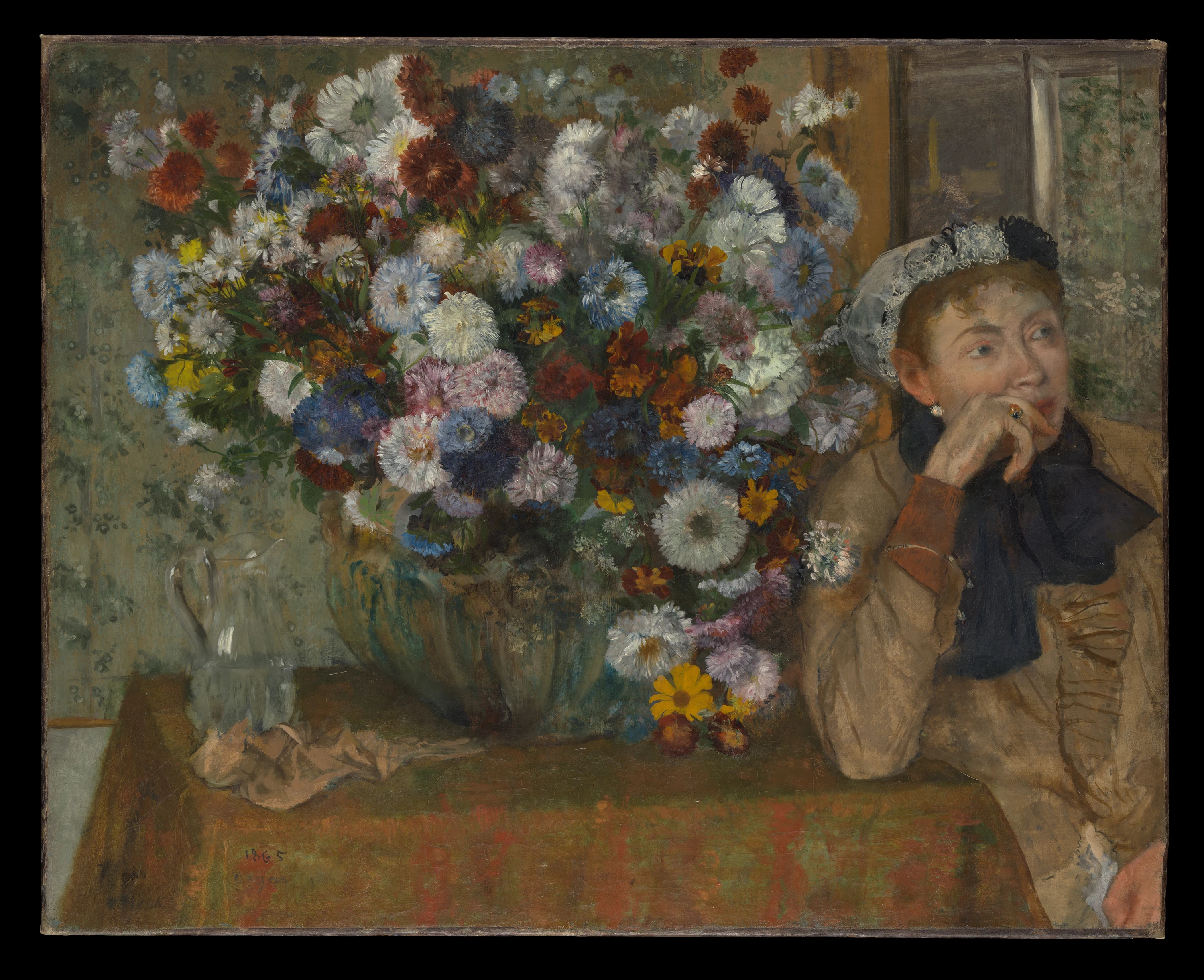 A Woman Seated beside a Vase of Flowers (Madame Paul Valpinçon?), Edgar Degas