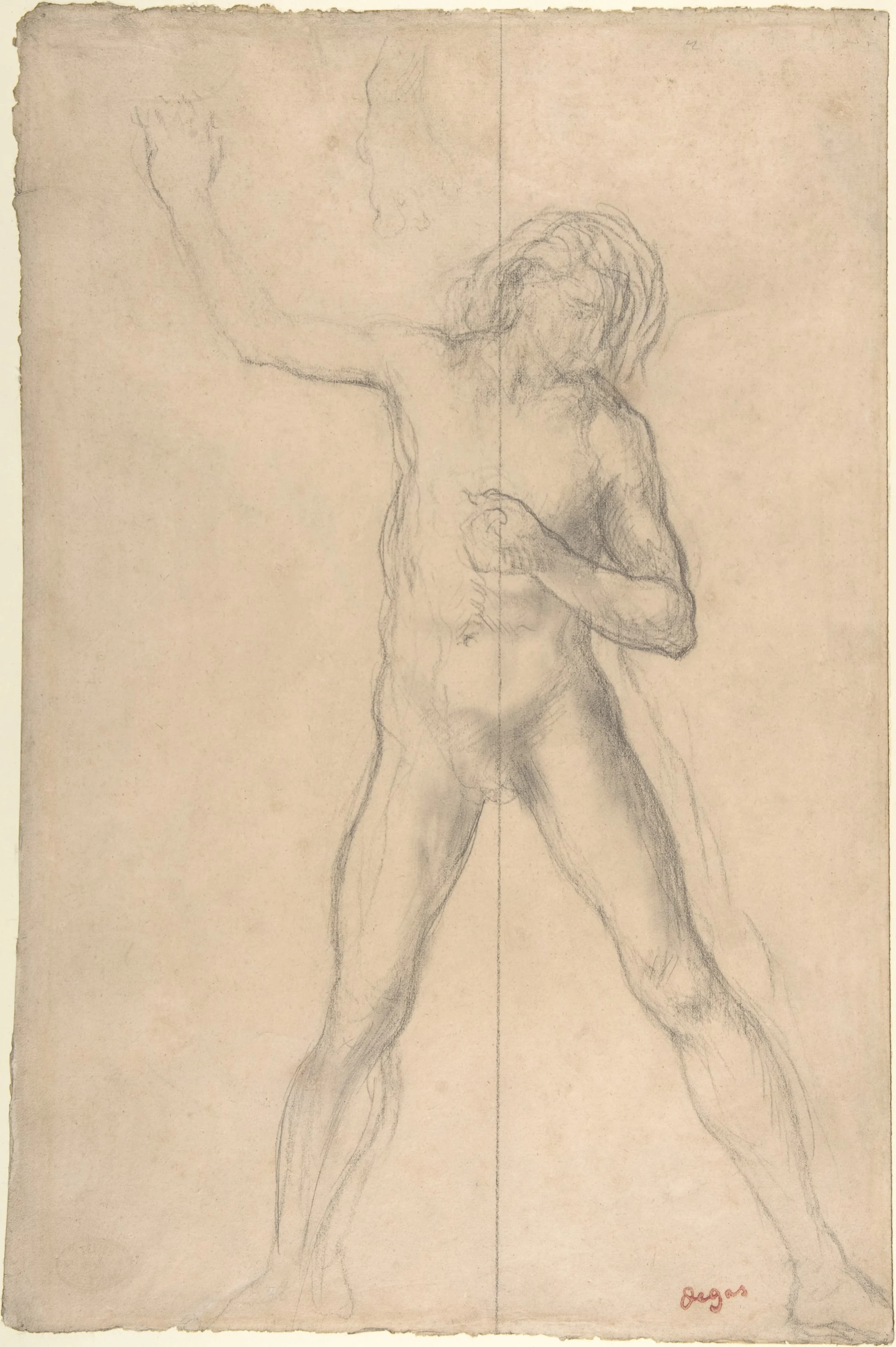 Standing Nude Youth, with right arm raised, Edgar Degas
