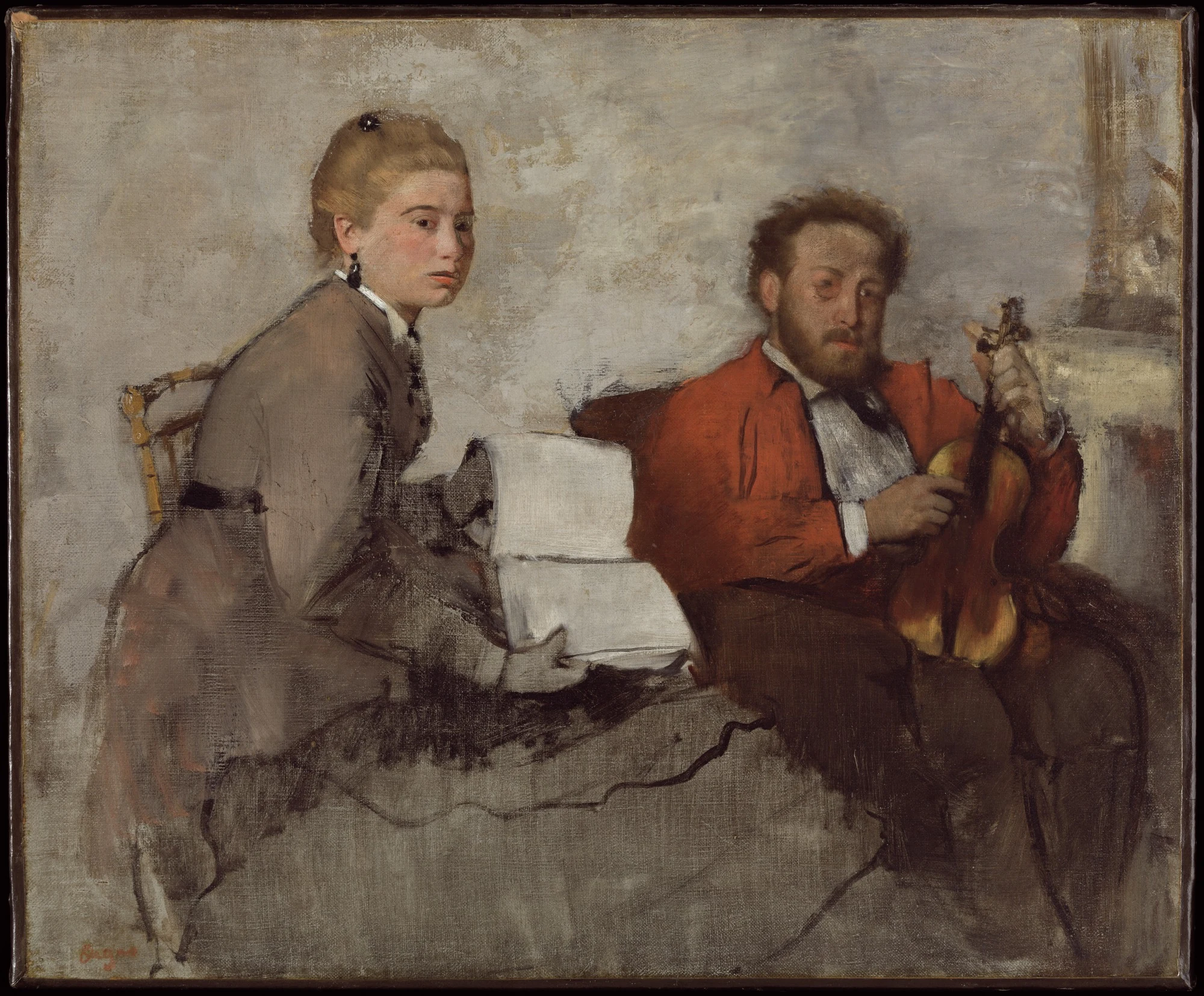 Violoniste et jeune femme tenant un cahier de musique), Edgar Degas