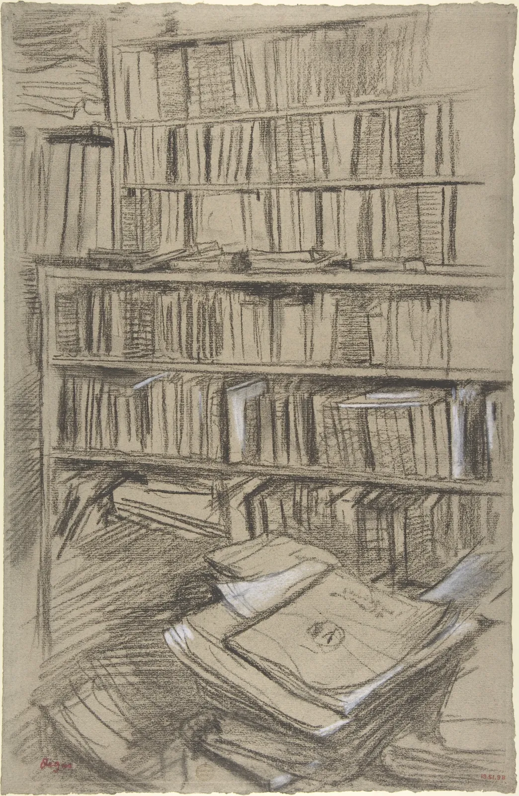 Bookshelves, Study for "Edmond Duranty", Edgar Degas