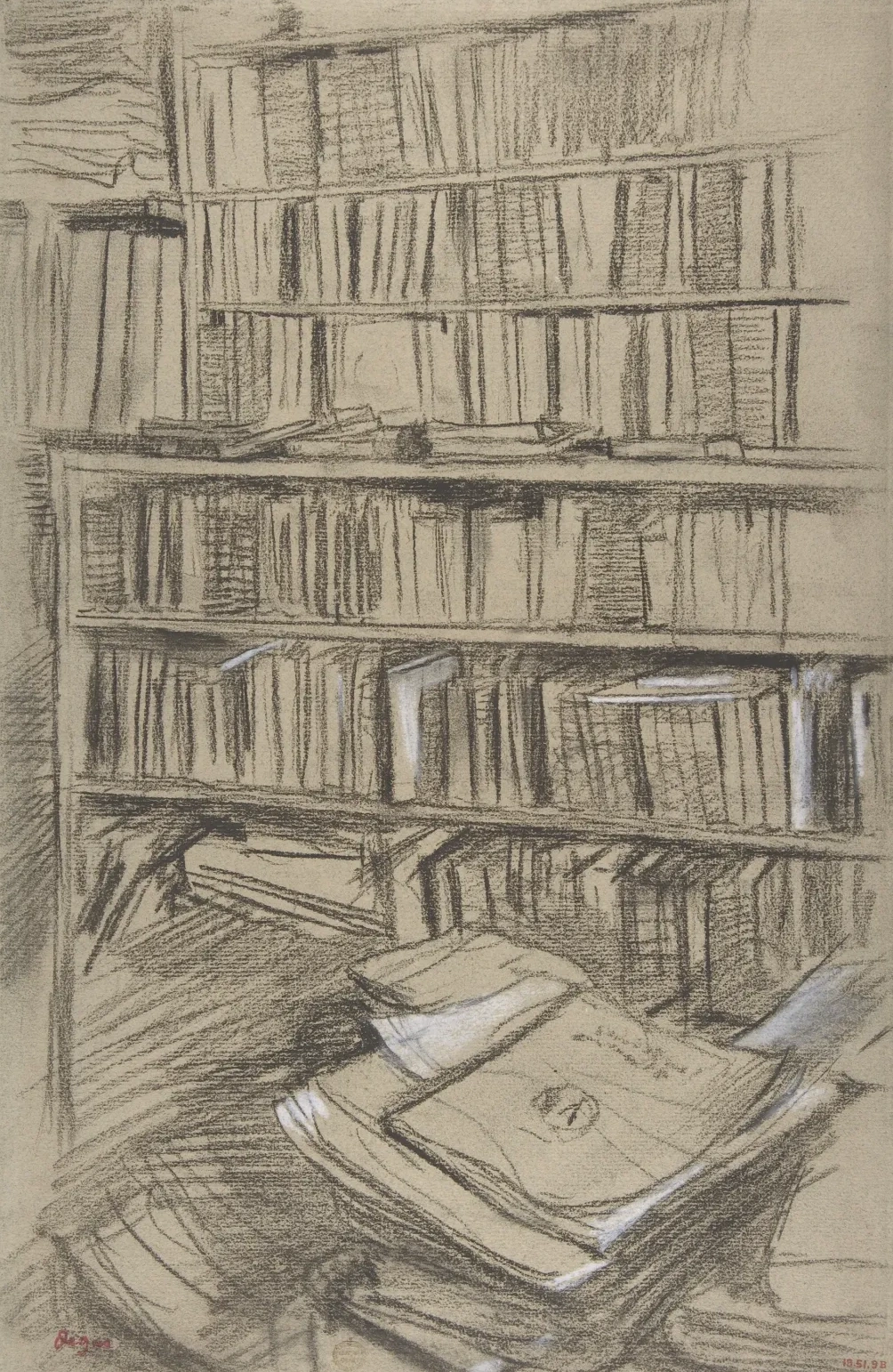 Bookshelves, Study for "Edmond Duranty", Edgar Degas