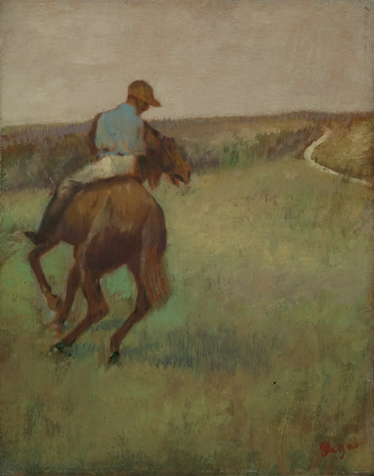 Jockey in Blue on a Chestnut Horse, Edgar Degas