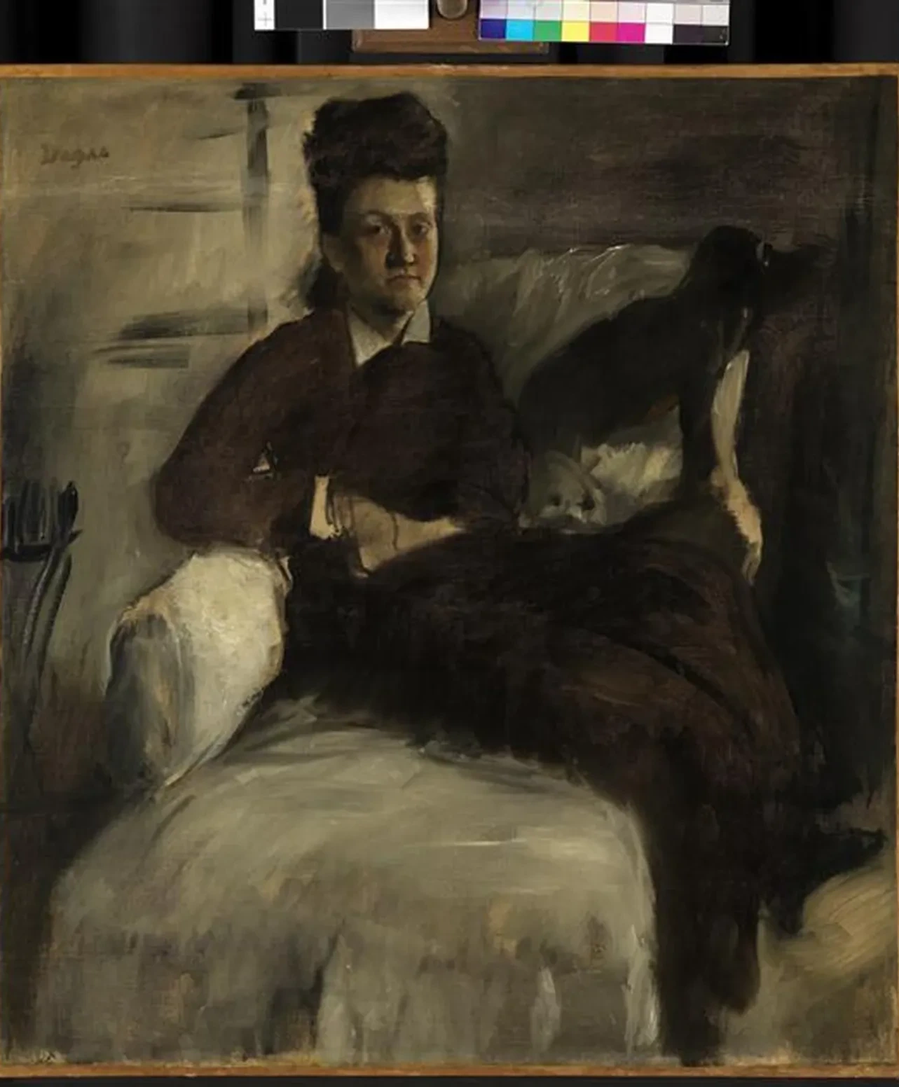 Mme Jeantaud sur sa chaise-longue avec deux chiens, Edgar Degas