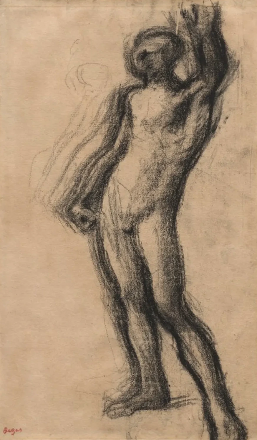 Nude Man Standing, with Left Hand Raised, Edgar Degas
