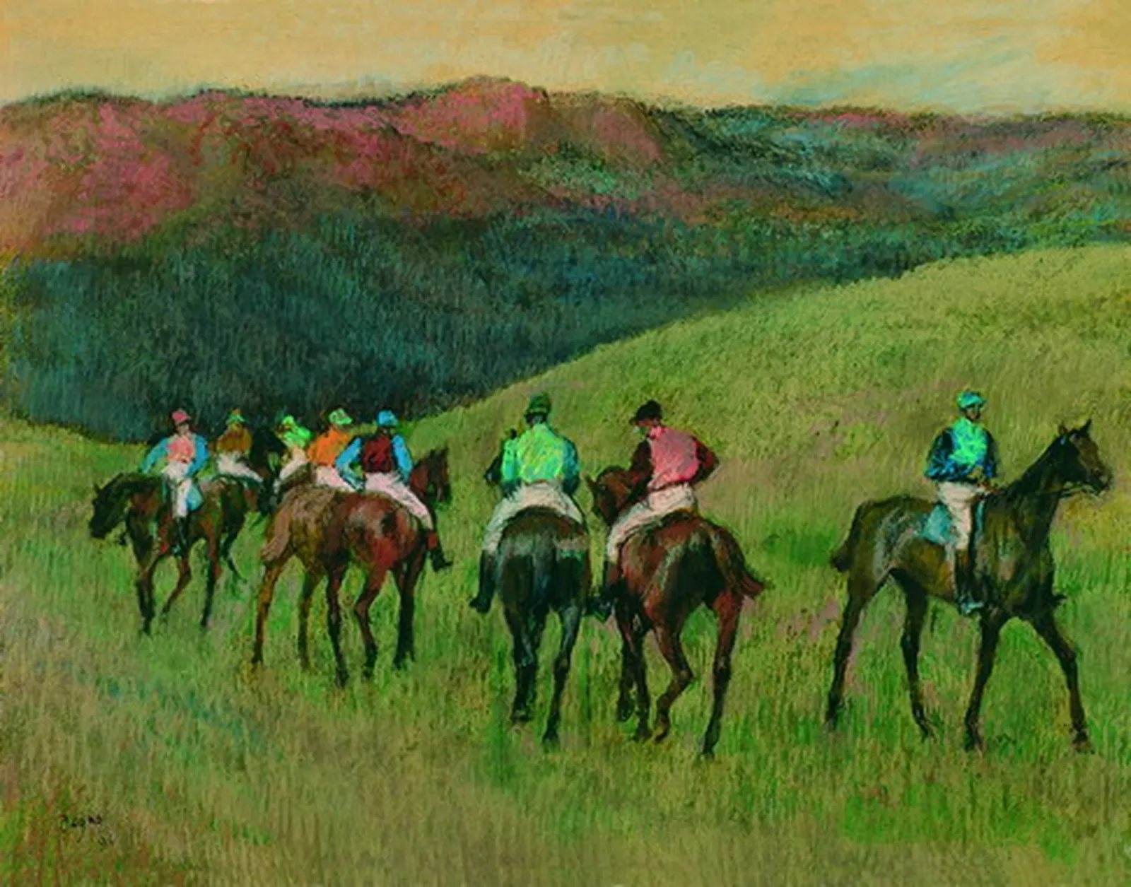 Racehorses in a Landscape, Edgar Degas