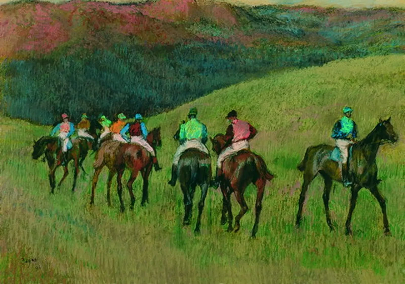 Racehorses in a Landscape, Edgar Degas