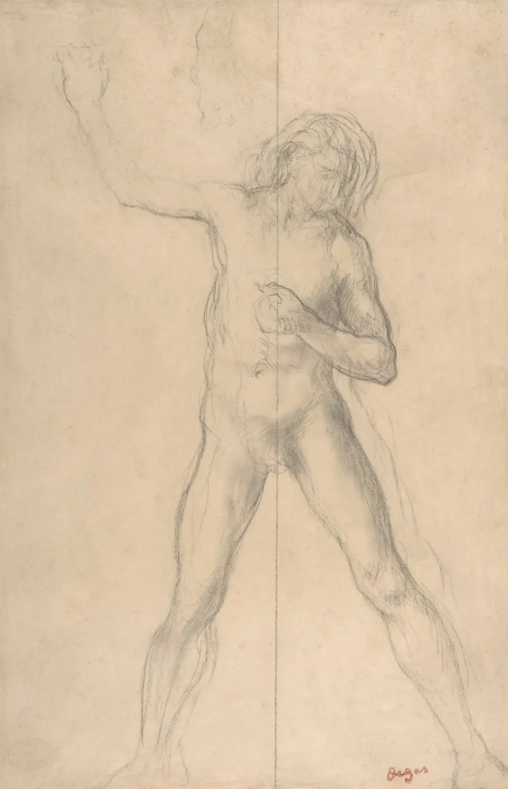 Standing Nude Youth, with right arm raised, Edgar Degas
