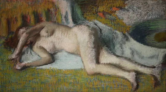 Après le bain (femme nue couchée)