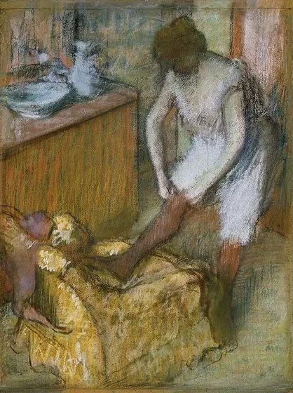 Woman Putting on Her Stockings