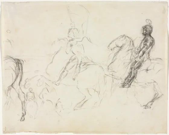 Battle Scene with Armored Figures on Horseback (recto)