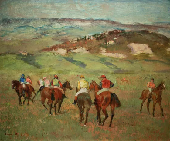 Jockeys on Horseback before Distant Hills