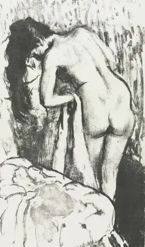 Nude Woman Standing, Drying Herself