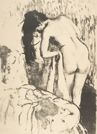 Nude Woman Standing, Drying Herself