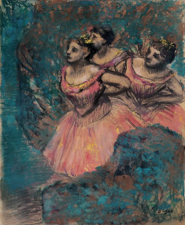 Três bailarinas de traje vermelho, Edgar Degas