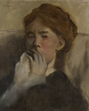 Young Woman with Her Hand over Her Mouth