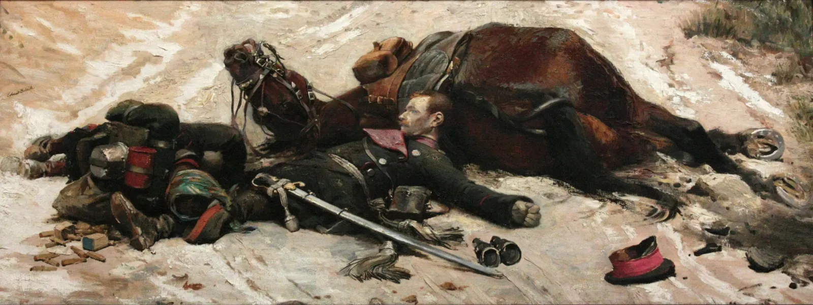 戦死した遊撃隊員と、瀕死の馬のそばで息絶えたドイツ軍将校(シャンピニーの戦いのパノラマ断片), エドゥアール・ドゥタイユ
