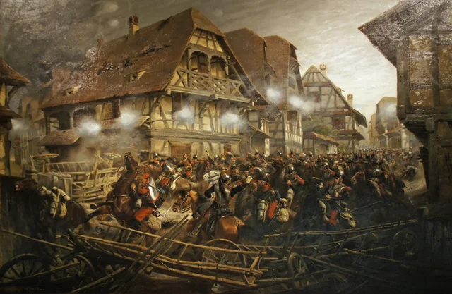 Carga del 9.º regimiento de coraceros en el pueblo de Morsbronn, Édouard Detaille