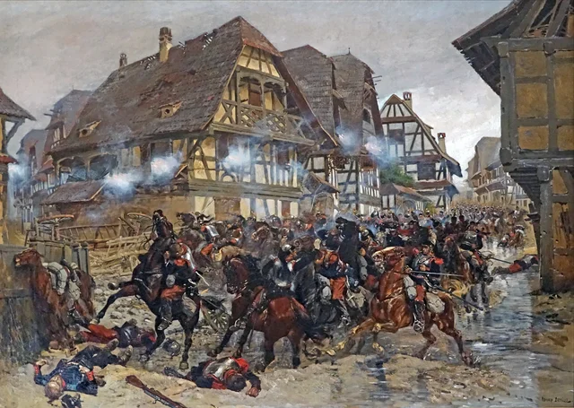 La carga del 9.º regimiento de coraceros en el pueblo de Morsbronn (versión del museo de Wœrth)