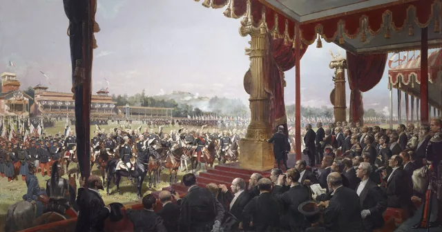 ジュール・グレヴィ大統領によるロンシャンでの軍旗授与、1880年7月14日