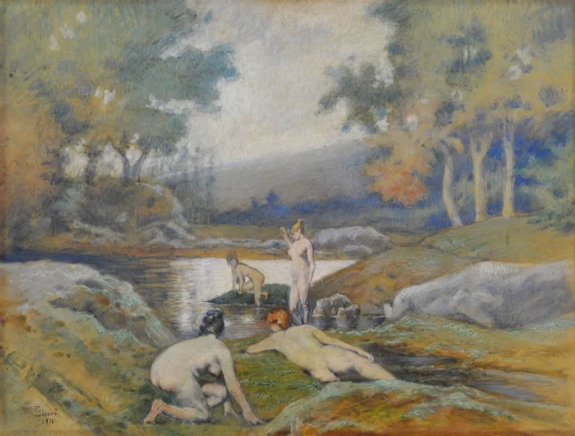 Mujeres bañándose (paisaje), Eduardo Sívori